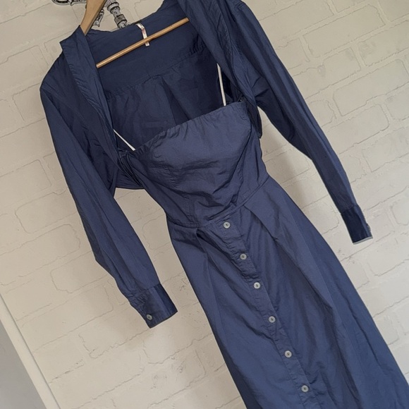 Free People dress Isley Midi attached shrug XS blue purple long sleeve - Picture 3 of 11